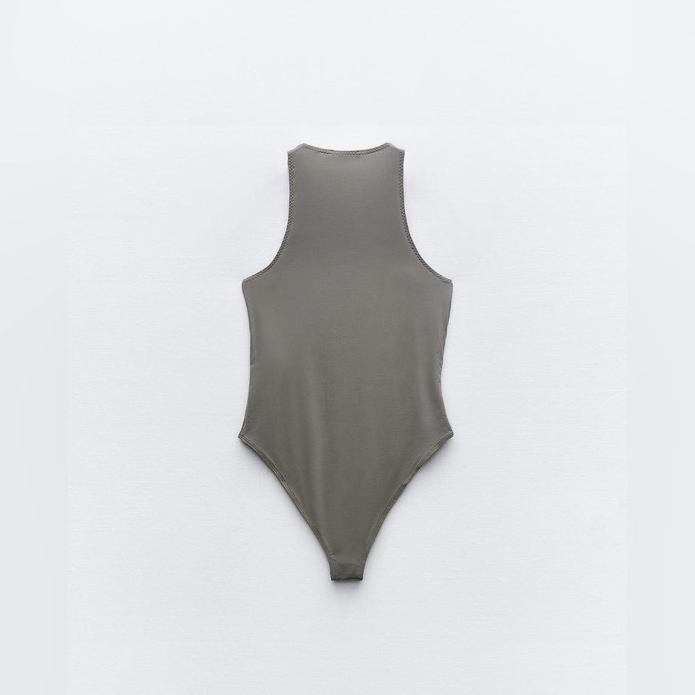 NWT Zara Polyamide Halter Bodysuit in Dark Grey Size L - Picture 8 of 15